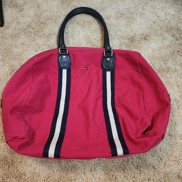 Tommy Hilfiger Hot Pink Tote Bag, Gym Bag , shoulder purse with zipper, vintage - Picture 1 of 15
